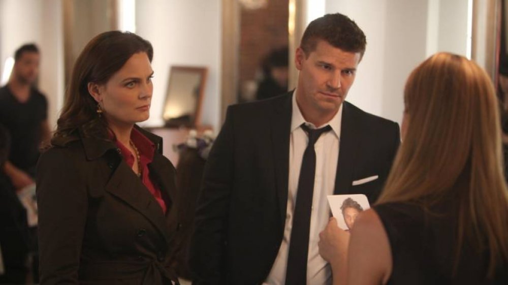 Emily Deschanel and David Boreanaz as Dr. Temperance Brennan and Special Agent Seeley Booth on Bones