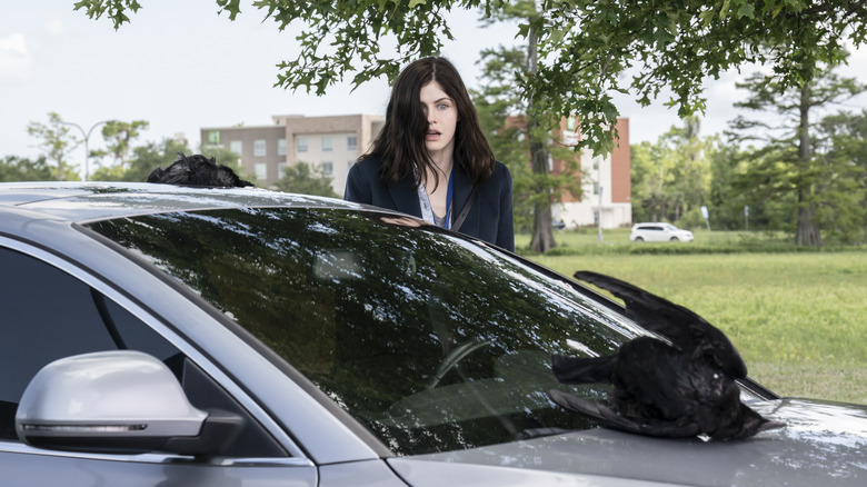 Rowan next to car