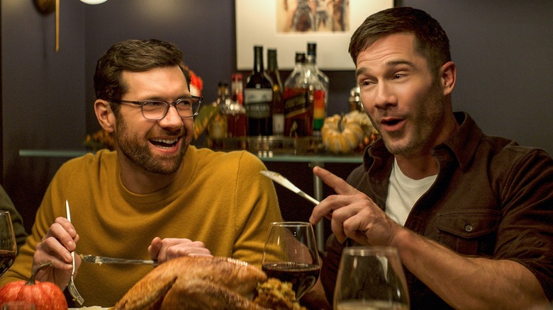 Bobby and Aaron eating Thanksgiving dinner