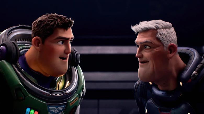 Buzz Lightyear talks to his older self in "Lightyear" (2022)