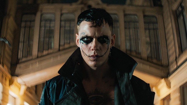 Eric Draven strides in full Crow makeup in "The Crow"