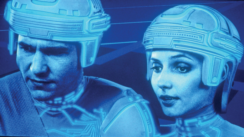 Two digital people look left in Tron