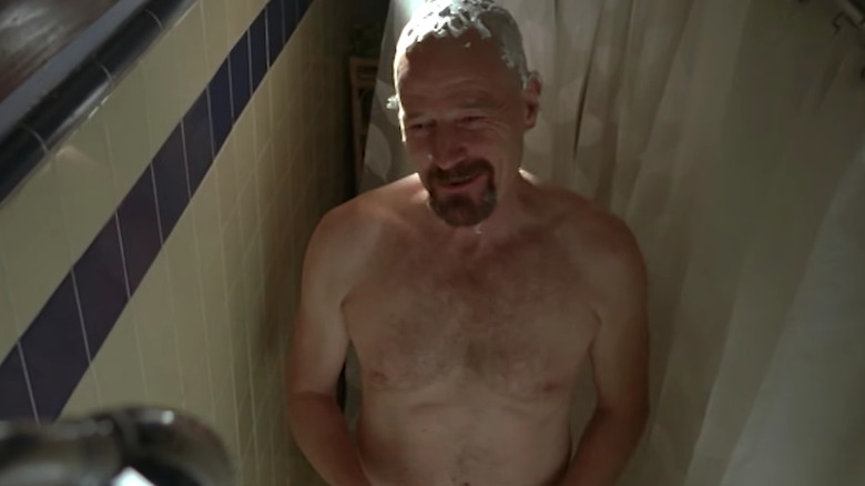 Bryan Cranston filming Breaking Bad scene in shower