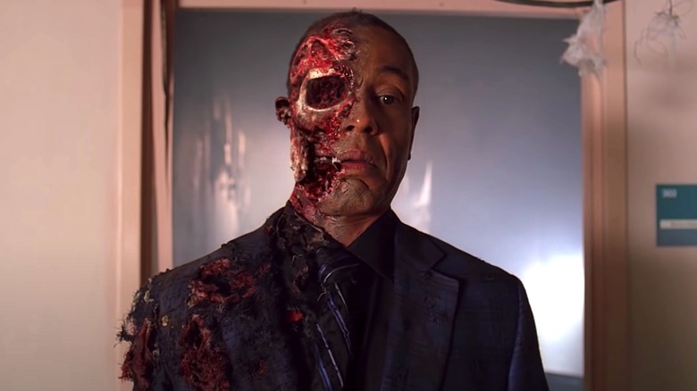 Esposito wearing Gus' death makeup