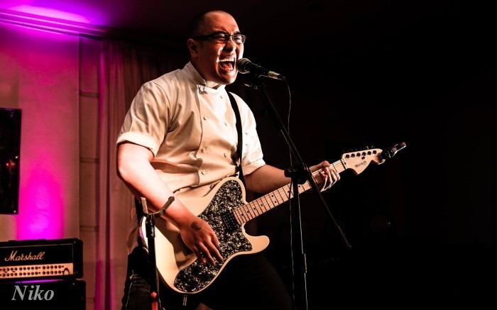 Chef Brian Tsao on guitar