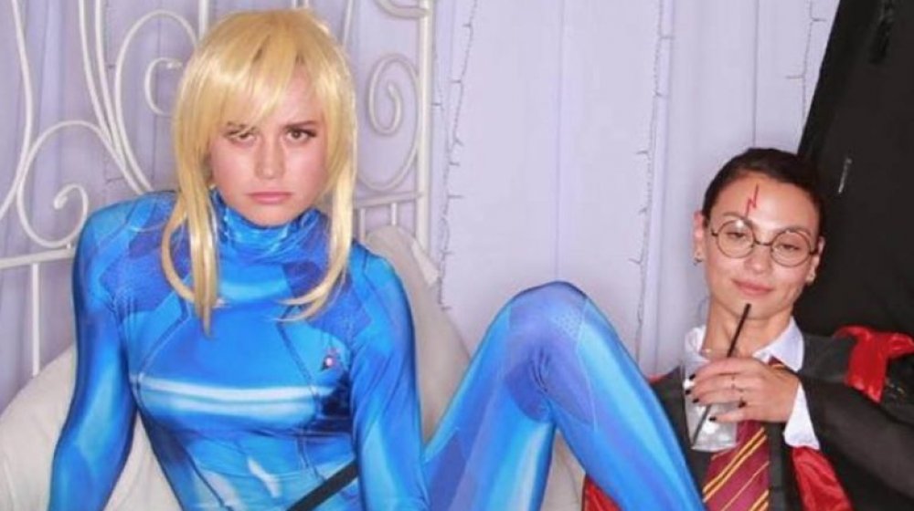 Brie Larson dressed as Samus with friend dressed as Harry Potter