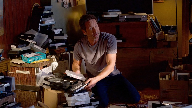 David Duchovny with VHS tapes