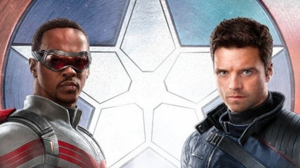 Anthony Mackie and Sebastian Stan as Sam Wilson and Bucky Barnes in promo art for The Falcon and the Winter Soldier