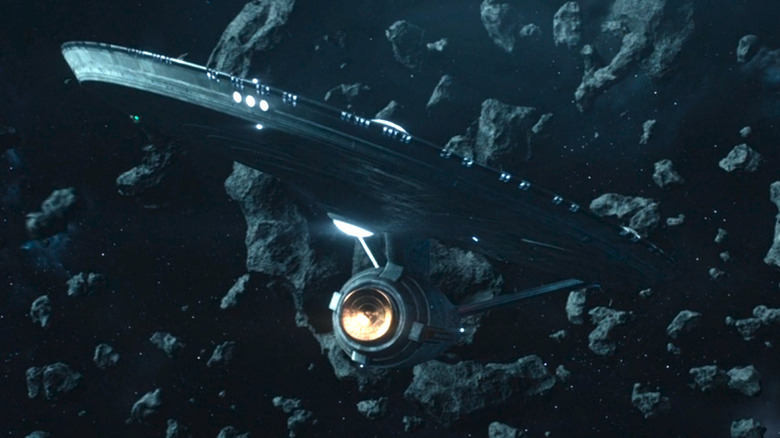 The Enterprise in an asteroid field