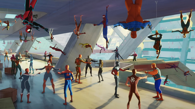 Spider-society pointing finger meme in Spider-Verse