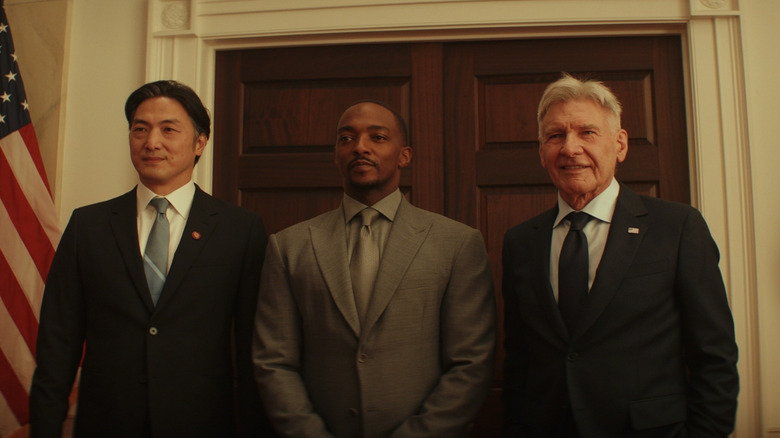 Prime Minister Ozaki, Sam Wilson, and President Thaddeus Ross posing for photo (2025)