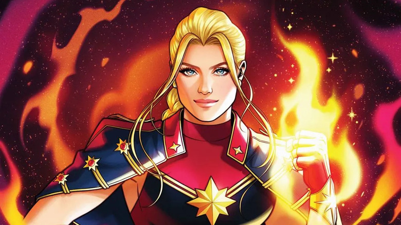 Captain Marvel with a fiery fist