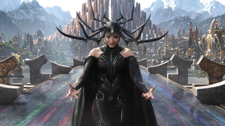 Hela standing on rainbow bridge