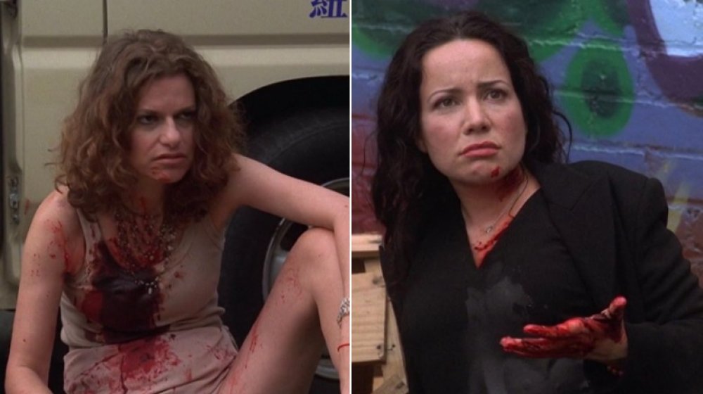 Split image of Sandra Bernhard and Janeane Garofolo on The Sopranos