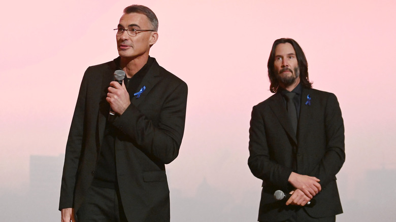 Chad Stahelski and Keanu Reeves stage