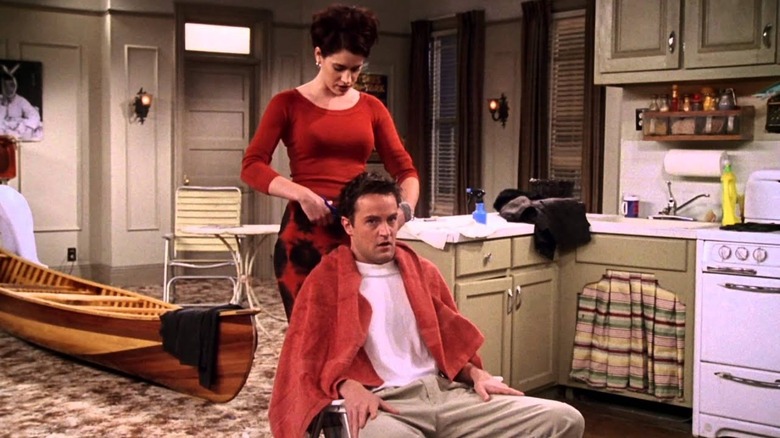 Kathy cuts Chandler's hair