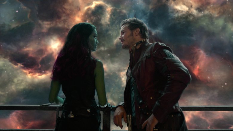 Zoe Saldana and Chris Pratt in Guardians of the Galaxy