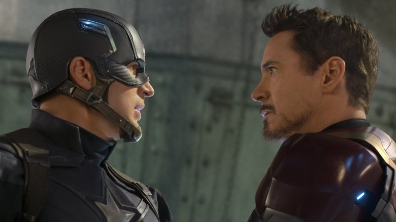 Chris Evans and Robert Downey Jr. in Captain America: Civil War