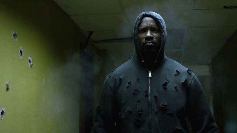 Luke Cage wearing a hoodie