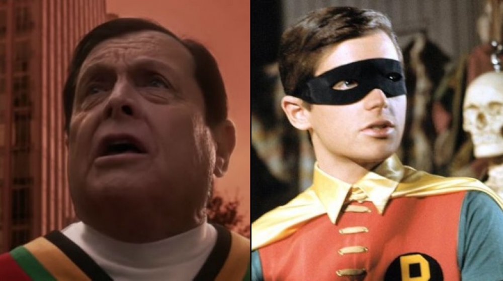 Split image of Burt Ward in Crisis and Ward in the 60s Batman show