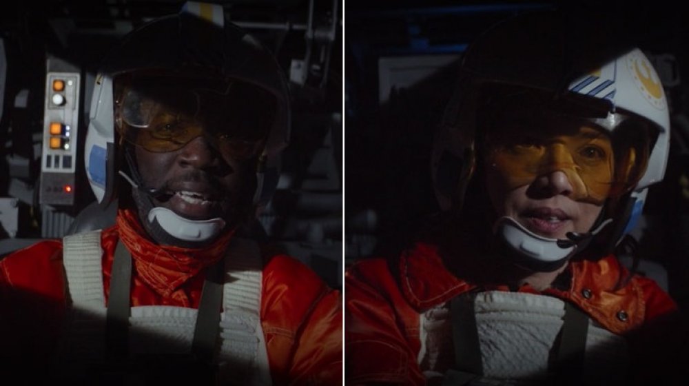 A split image of Rick Famuyiwa and Deborah Chow as X-Wing pilots