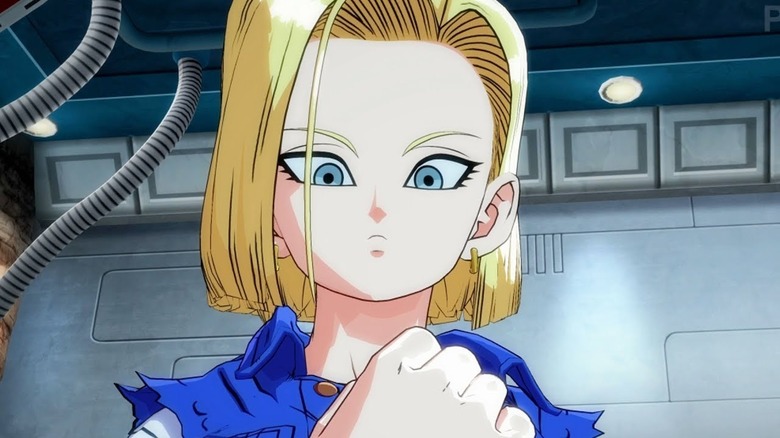 Android 18 looks at her fist