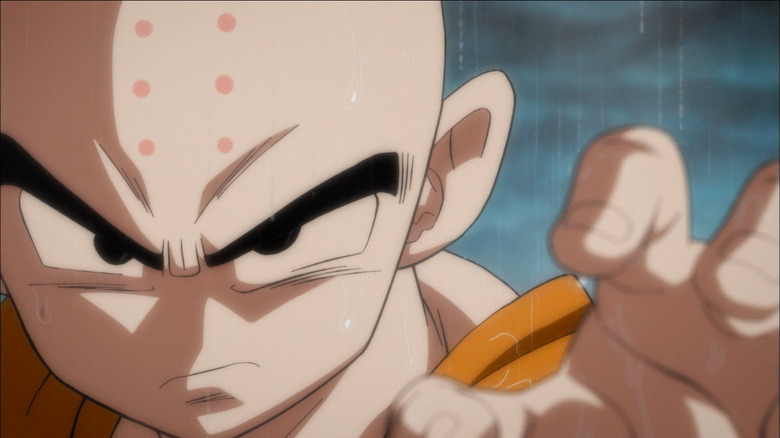 Krillin strikes a fighting stance