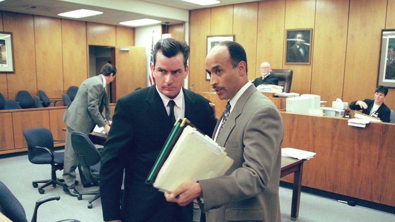 Charlie Sheen and his lawyer in court