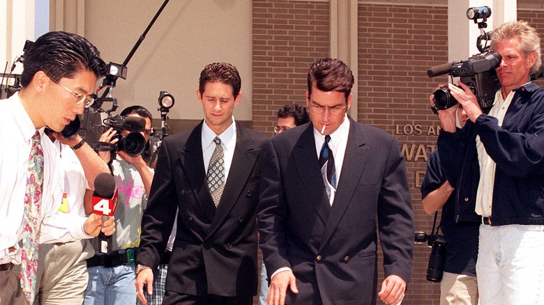 Charlie Sheen outside his 1997 court date