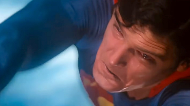 Superman crying and flying