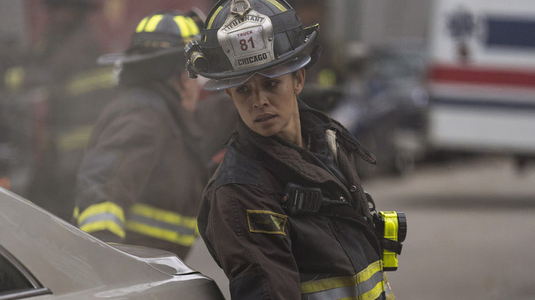 Stela Kidd looking over her shoulder while on duty in "Chicago Fire"