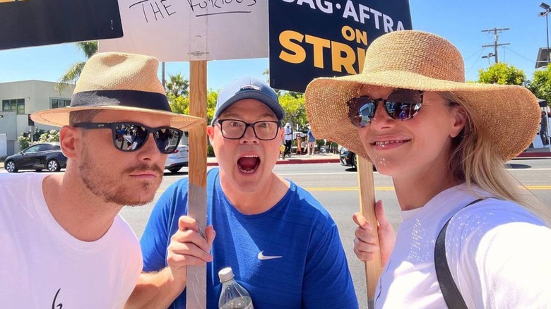 Jesse Lee Soffer and Tracy Spiridakos on the SAG-AFTRA picket line