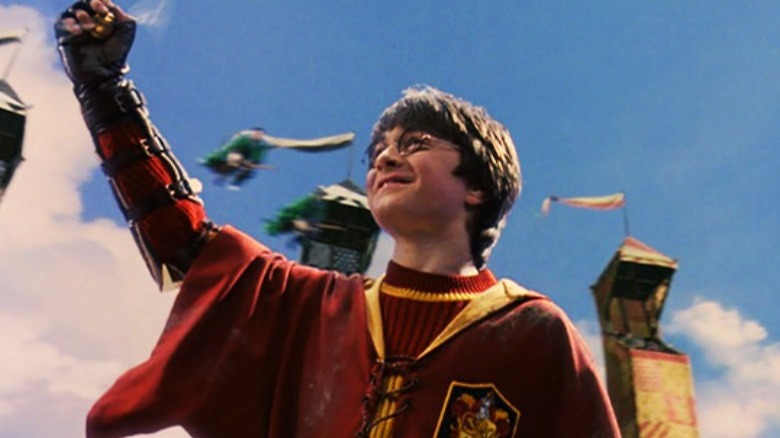 Harry Potter holding the golden snitch