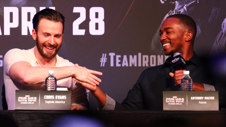 Chris Evans and Anthony Mackie at a Civil War panel