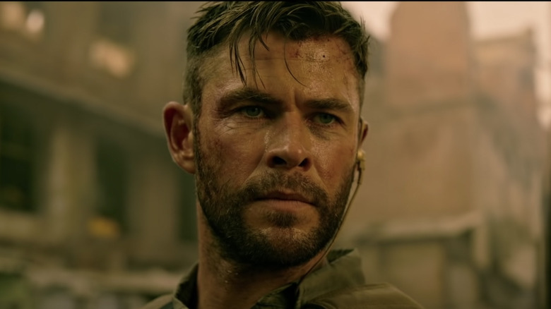 Chris Hemsworth looks ahead in Extraction