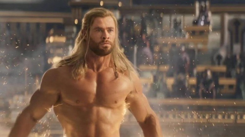 Hemsworth shirtless in Thor: Love and Thunder