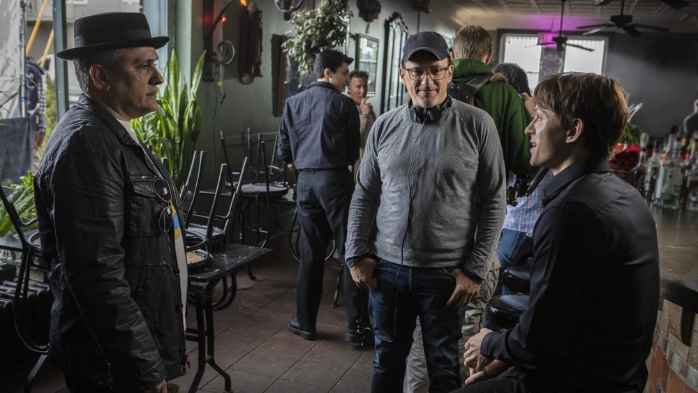 Joe Russo, Anthony Russo and Tom Holland on the set of Cherry