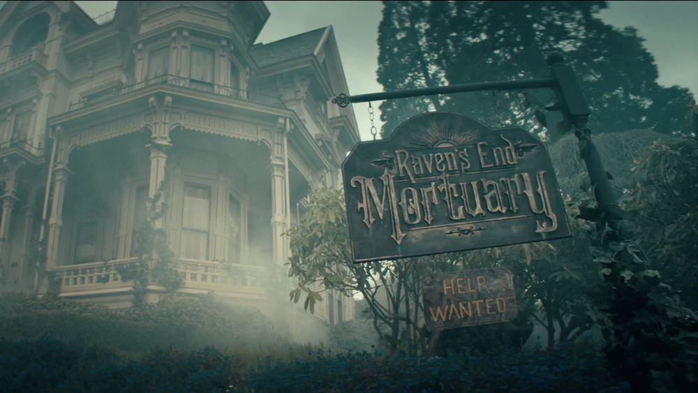 Raven's End Mortuary sign