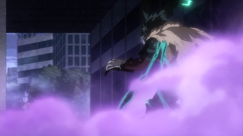 Deku activates Black Whip and Smoke Screen