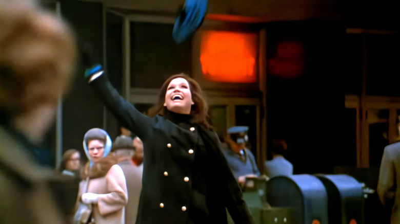 Mary Tyler Moore throwing hat