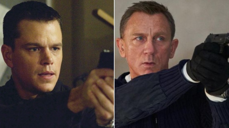 Jason Bourne and James Bond holding guns