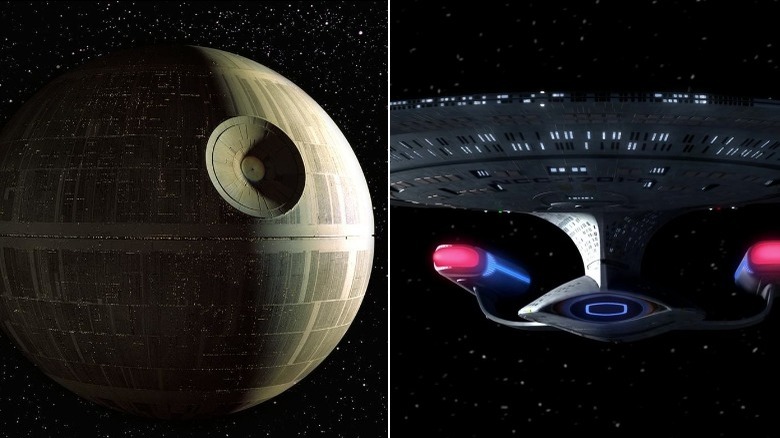 Death Star and the USS Enterprise flying in space