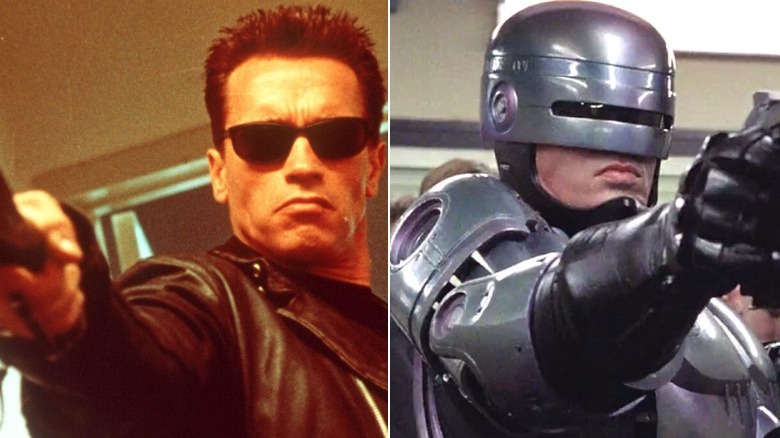 Terminator and RoboCop holding guns