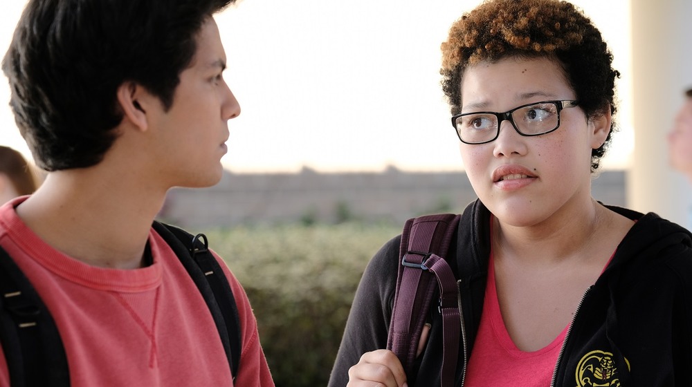 Aisha Robinson and Miguel Diaz talking in Cobra Kai