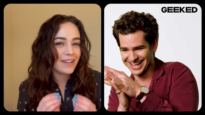 Mary Mouser and Andrew Garfield in a collaborative "Cobra Kai" video