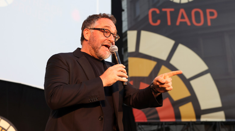 Colin Trevorrow talking and pointing