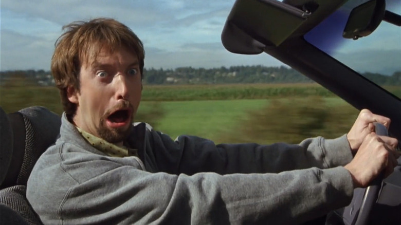 Freddy screams in shock while driving in "Freddy Got Fingered" (2001)