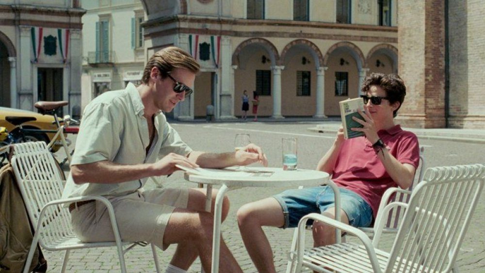 Timothée Chalamet as Elio Perlman and Armie Hammer as Oliver in Call Me by Your Name