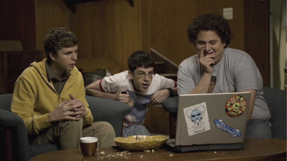 Jonah Hill as Seth, Michael Cera as Evan, and Christopher Mintz-Plasse as Fogell in Superbad