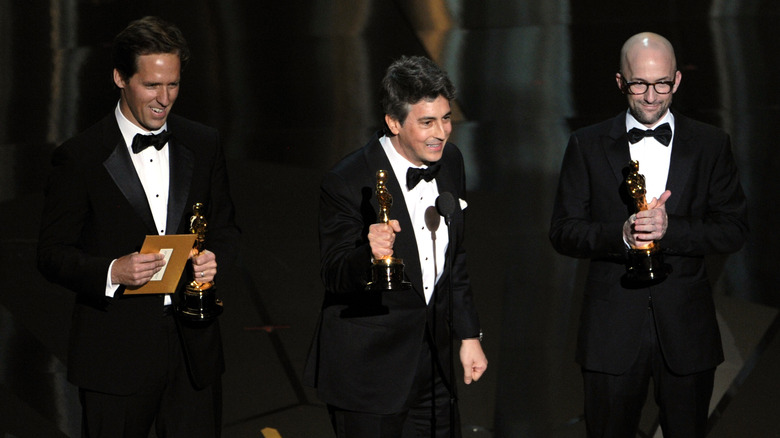 Nat Faxon, Alexander Payne, and Jim Rash accept Oscars